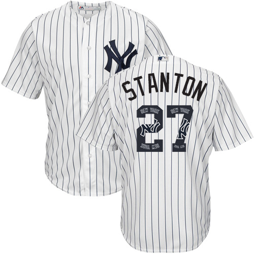 Yankees #27 Giancarlo Stanton White Strip Team Logo Fashion Stitched MLB Jersey